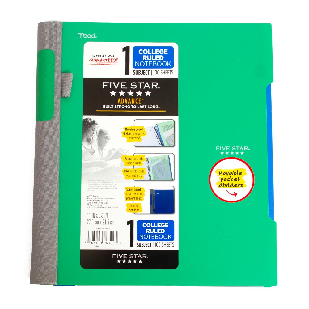 Mead, Five Star, 1-Subject, Spiral, Notebook, Advance